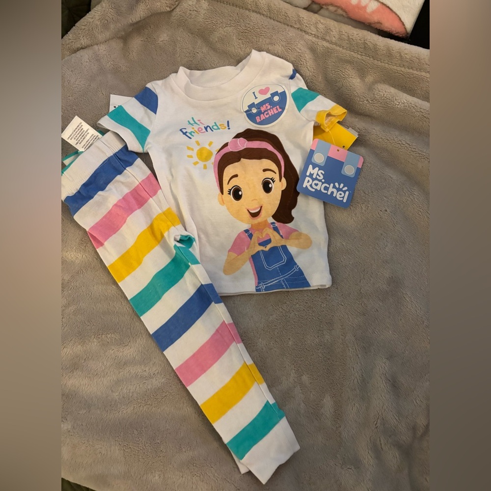 NEW Ms. Rachel Colorful Striped Kids Pajamas Size 4T